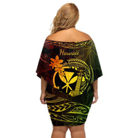 Hawaii Off Shoulder Short Dress Ukulele Mix Polynesian Plumeria Reggae Version LT14 - Polynesian Pride