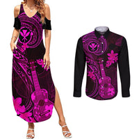 Hawaii Couples Matching Summer Maxi Dress and Long Sleeve Button Shirts Ukulele Mix Polynesian Plumeria Pink Version LT14 Pink - Polynesian Pride