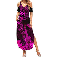 Hawaii Summer Maxi Dress Ukulele Mix Polynesian Plumeria Pink Version LT14 Women Pink - Polynesian Pride