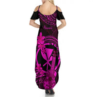 Hawaii Summer Maxi Dress Ukulele Mix Polynesian Plumeria Pink Version LT14 - Polynesian Pride