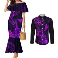 Hawaii Couples Matching Mermaid Dress and Long Sleeve Button Shirts Ukulele Mix Polynesian Plumeria Purple Version LT14 Purple - Polynesian Pride