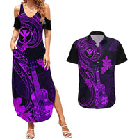 Hawaii Couples Matching Summer Maxi Dress and Hawaiian Shirt Ukulele Mix Polynesian Plumeria Purple Version LT14 Purple - Polynesian Pride