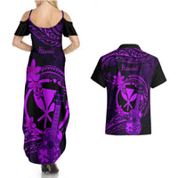 Hawaii Couples Matching Summer Maxi Dress and Hawaiian Shirt Ukulele Mix Polynesian Plumeria Purple Version LT14 - Polynesian Pride