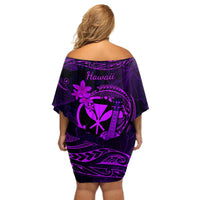 Hawaii Off Shoulder Short Dress Ukulele Mix Polynesian Plumeria Purple Version LT14 - Polynesian Pride