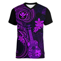 hawaii-women-v-neck-t-shirt-ukulele-mix-polynesian-plumeria-purple-version