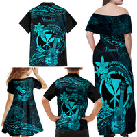 hawaii-family-matching-off-shoulder-long-sleeve-dress-and-hawaiian-shirt-ukulele-mix-polynesian-plumeria-turquoise-version