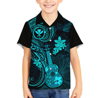Hawaii Kid Hawaiian Shirt Ukulele Mix Polynesian Plumeria Turquoise Version LT14 - Polynesian Pride