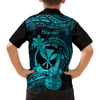 Hawaii Kid Hawaiian Shirt Ukulele Mix Polynesian Plumeria Turquoise Version LT14 - Polynesian Pride