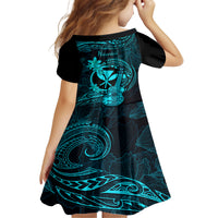 Hawaii Kid Short Sleeve Dress Ukulele Mix Polynesian Plumeria Turquoise Version LT14 - Polynesian Pride