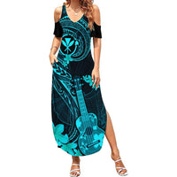 Hawaii Summer Maxi Dress Ukulele Mix Polynesian Plumeria Turquoise Version LT14 Women Turquoise - Polynesian Pride