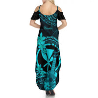 Hawaii Summer Maxi Dress Ukulele Mix Polynesian Plumeria Turquoise Version LT14 - Polynesian Pride