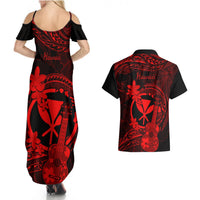Hawaii Couples Matching Summer Maxi Dress and Hawaiian Shirt Ukulele Mix Polynesian Plumeria Red Version LT14 - Polynesian Pride