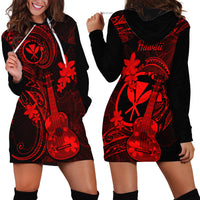 Hawaii Hoodie Dress Ukulele Mix Polynesian Plumeria Red Version LT14 - Polynesian Pride