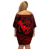 Hawaii Off Shoulder Short Dress Ukulele Mix Polynesian Plumeria Red Version LT14 - Polynesian Pride