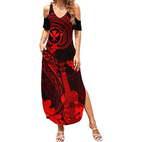 Hawaii Summer Maxi Dress Ukulele Mix Polynesian Plumeria Red Version LT14 Women Red - Polynesian Pride