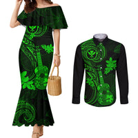 Hawaii Couples Matching Mermaid Dress and Long Sleeve Button Shirts Ukulele Mix Polynesian Plumeria Green Version LT14 Green - Polynesian Pride