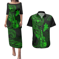 Hawaii Couples Matching Puletasi Dress and Hawaiian Shirt Ukulele Mix Polynesian Plumeria Green Version LT14 Green - Polynesian Pride