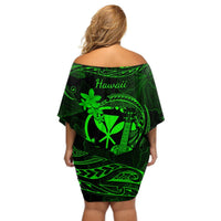 Hawaii Off Shoulder Short Dress Ukulele Mix Polynesian Plumeria Green Version LT14 - Polynesian Pride