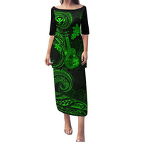 Hawaii Puletasi Ukulele Mix Polynesian Plumeria Green Version LT14 Long Dress Green - Polynesian Pride