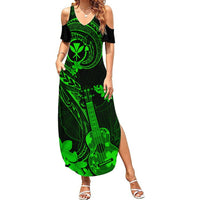 Hawaii Summer Maxi Dress Ukulele Mix Polynesian Plumeria Green Version LT14 Women Green - Polynesian Pride