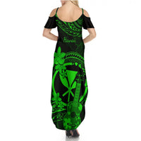 Hawaii Summer Maxi Dress Ukulele Mix Polynesian Plumeria Green Version LT14 - Polynesian Pride