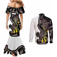 New Zealand Valentines Day Couples Matching Mermaid Dress and Long Sleeve Button Shirt Piwakawaka Lovers Maori Koru Tattoo - Polynesian Pride