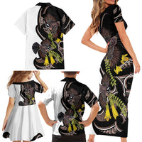 New Zealand Valentines Day Family Matching Short Sleeve Bodycon Dress and Hawaiian Shirt Piwakawaka Lovers Maori Koru Tattoo - Polynesian Pride