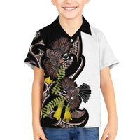 New Zealand Valentines Day Family Matching Short Sleeve Bodycon Dress and Hawaiian Shirt Piwakawaka Lovers Maori Koru Tattoo - Polynesian Pride