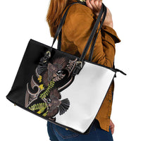 New Zealand Valentines Day Leather Tote Bag Piwakawaka Lovers Maori Koru Tattoo - Polynesian Pride