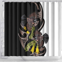 New Zealand Valentines Day Shower Curtain Piwakawaka Lovers Maori Koru Tattoo - Polynesian Pride