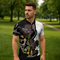 New Zealand Valentines Day Zipper Polo Shirt Piwakawaka Lovers Maori Koru Tattoo - Polynesian Pride