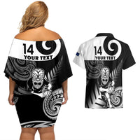 Custom New Zealand Silver Fern Rugby Couples Matching Off Shoulder Short Dress and Hawaiian Shirt Go Champions NZ All Black Maori Koru LT14 - Polynesian Pride