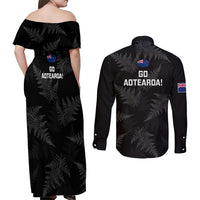 New Zealand Silver Fern Rugby Couples Matching Off Shoulder Maxi Dress and Long Sleeve Button Shirts 2023 Go Aotearoa Champions World Cup LT14 - Polynesian Pride