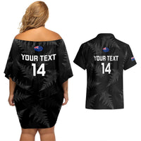 Custom New Zealand Silver Fern Rugby Couples Matching Off Shoulder Short Dress and Hawaiian Shirt 2023 Go Aotearoa Champions World Cup LT14 - Polynesian Pride