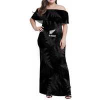 Custom New Zealand Silver Fern Rugby Family Matching Off Shoulder Maxi Dress and Hawaiian Shirt 2023 Go Aotearoa Champions World Cup LT14 Mom's Dress Black - Polynesian Pride