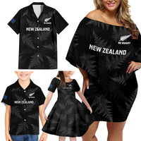 Custom New Zealand Silver Fern Rugby Family Matching Off Shoulder Short Dress and Hawaiian Shirt 2023 Go Aotearoa Champions World Cup LT14 - Polynesian Pride