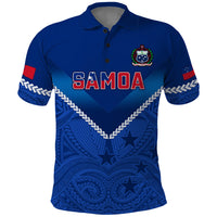 Samoa Rugby Polo Shirt 2023 Go Manu Samoa With Polynesian Tattoo LT14 Blue - Polynesian Pride