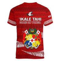 Tonga Rugby Women V Neck T Shirt 2023 Ikale Tahi Tongan Ngatu Pattern LT14 - Polynesian Pride