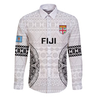 Fiji Rugby Family Matching Summer Maxi Dress and Hawaiian Shirt 2023 Go Champions World Cup Fijian Tapa Pattern LT14 Dad's Shirt - Long Sleeve White - Polynesian Pride