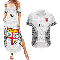 Custom Fiji Rugby Couples Matching Summer Maxi Dress and Hawaiian Shirt 2023 Go Champions World Cup Fijian Tapa Pattern LT14 White - Polynesian Pride