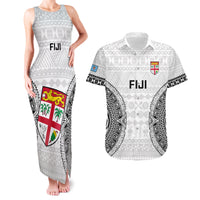Custom Fiji Rugby Couples Matching Tank Maxi Dress and Hawaiian Shirt 2023 Go Champions World Cup Fijian Tapa Pattern LT14 White - Polynesian Pride