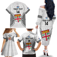 Custom Fiji Rugby Family Matching Off Shoulder Long Sleeve Dress and Hawaiian Shirt 2023 Go Champions World Cup Fijian Tapa Pattern LT14 - Polynesian Pride