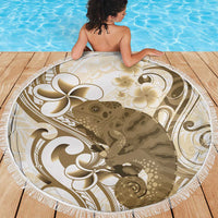 Brown And White Hawaii Chameleon Beach Blanket Plumeria Polynesian Tribal Art LT14 - Polynesian Pride