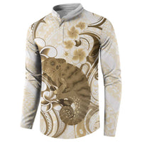 Brown And White Hawaii Chameleon Button Sweatshirt Plumeria Polynesian Tribal Art LT14 - Polynesian Pride