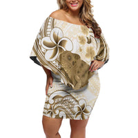 Brown And White Hawaii Chameleon Off Shoulder Short Dress Plumeria Polynesian Tribal Art LT14 Women Brown - Polynesian Pride