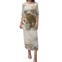 Brown And White Hawaii Chameleon Puletasi Plumeria Polynesian Tribal Art LT14 Long Dress Brown - Polynesian Pride