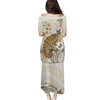 Brown And White Hawaii Chameleon Puletasi Plumeria Polynesian Tribal Art LT14 - Polynesian Pride