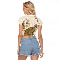 Brown And White Hawaii Chameleon Raglan Cropped T Shirt Plumeria Polynesian Tribal Art LT14 - Polynesian Pride