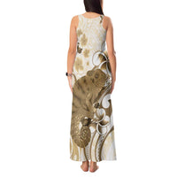 Brown And White Hawaii Chameleon Tank Maxi Dress Plumeria Polynesian Tribal Art LT14 - Polynesian Pride