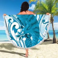 Cyan And White Hawaii Chameleon Beach Blanket Plumeria Polynesian Tribal Art LT14 - Polynesian Pride
